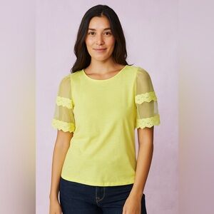 By design Women’s Lemon Verbena Top Lace Mesh Flutter Sleeve Blouse Size Medium